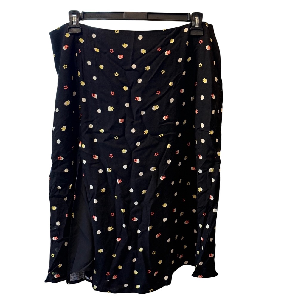 2X Lovefool Black Polka Dot Floral Midi Skirt Plus Size Lined Side Slit New